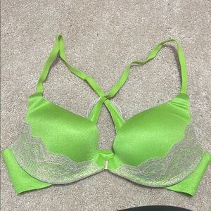 Lace-Trim Push-Up Bra - Neon Green